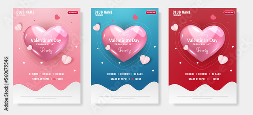 set of flayer valentine day invitation banner template. 