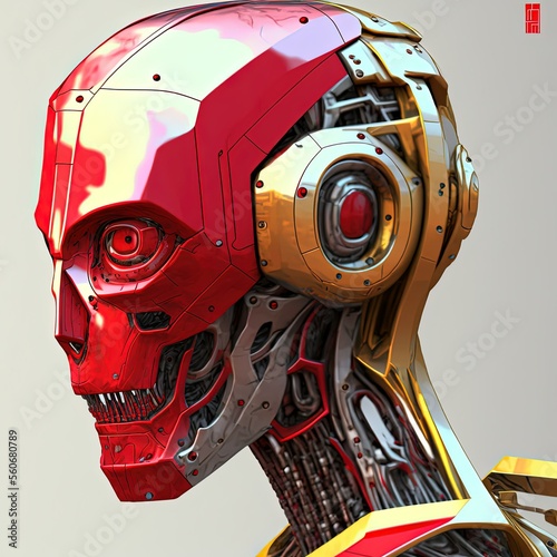 Artificial intelligence, head portrait with intricate parts, robotical cyborg, futuristic design, Generative Ai. photo