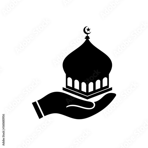 One Hand holding a Creative, modern and eye-catching mosque dome. vector icon.