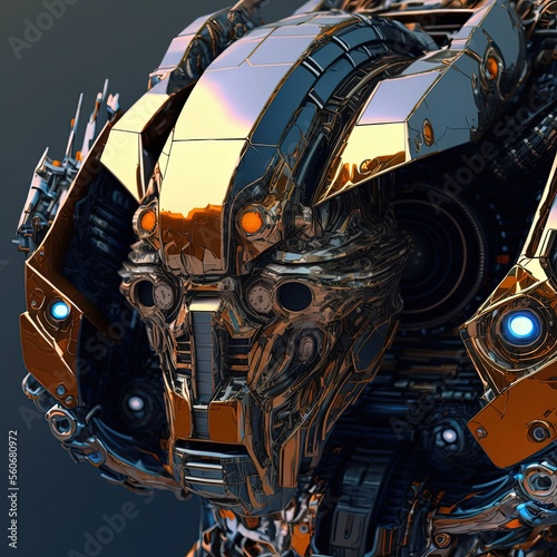 Tablou canvas Artificial intelligence, head portrait with intricate parts, robotical cyborg, autonomus autobot, futuristic design, Generative Ai