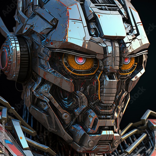 Fotografie, Obraz Artificial intelligence, head portrait with intricate parts, robotical cyborg, autonomus autobot, futuristic design, Generative Ai
