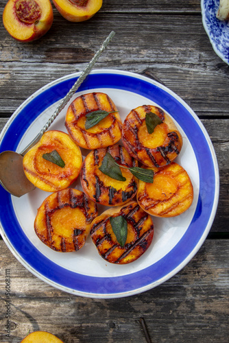 peaches in a vintage bowl