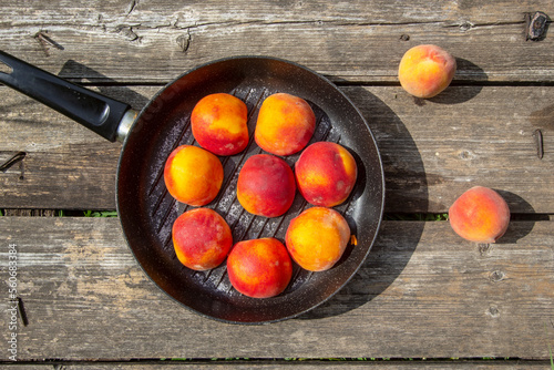 peaches and pancakes in a frying pan - grill