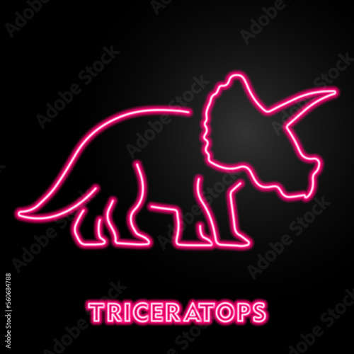 triceratops neon sign, modern glowing banner design, colorful modern design trends on black background. Vector illustration.