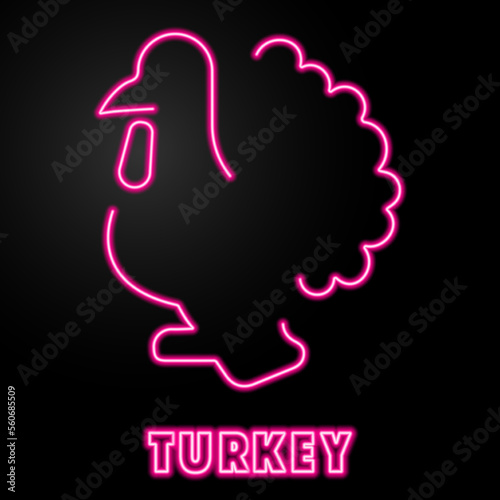 turkey neon sign, modern glowing banner design, colorful modern design trends on black background. Vector illustration.