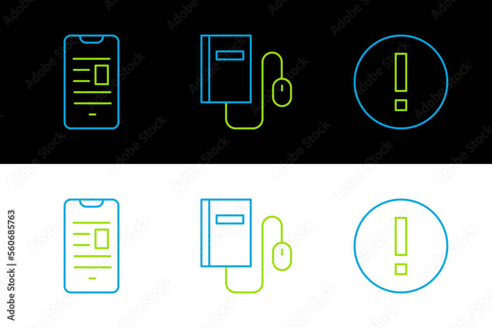 Set line Information, Online book mobile and Electronic with mouse icon. Vector Set line Information, Online book mobile and Electronic with mouse icon. Vector