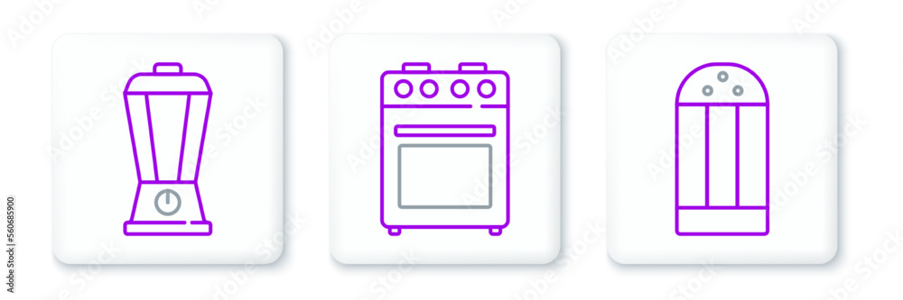 Set line Salt, Blender and Oven icon. Vector Set line Salt, Blender and Oven icon. Vector