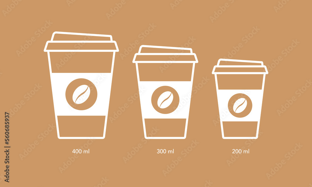 Coffee cup size set isolated on background. Vector illustration Stock