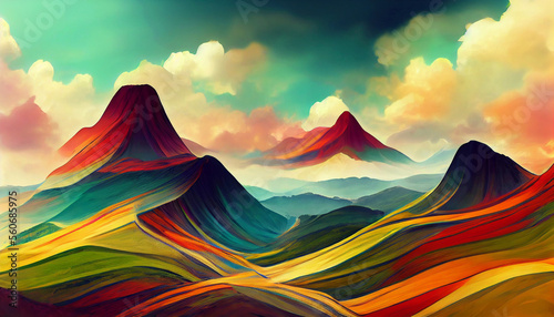 Abstract colorful mountain landscape wallpaper background © Mukhlesur