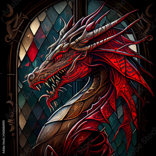 Stained glass dragon in diablo style, generative ai