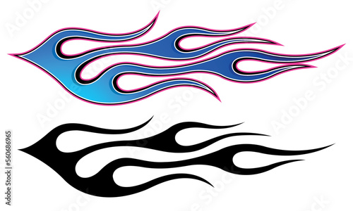 Burning tires and flame sports car decal vinyl sticker. Racing car hot rod tribal fire flames vector art graphic. Side decoration for car, auto, truck, boat, suv, motorcycle.