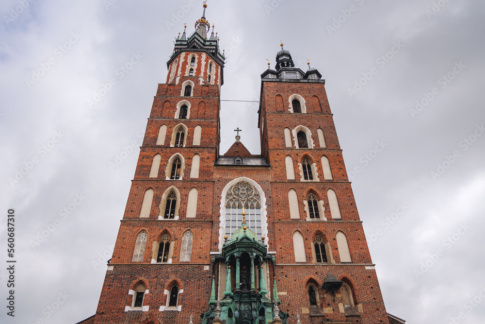Basilica of Saint Mary on Main Square in Old Town of Krakow city, Lesser Poland Voivodeship of Poland
