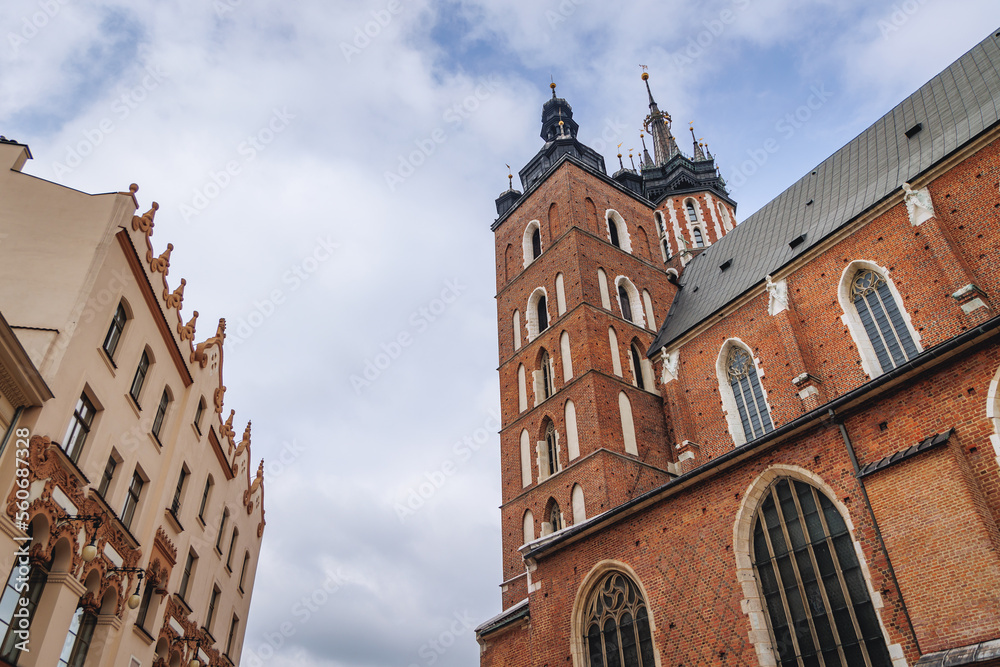 Basilica of Saint Mary on Main Square in Old Town of Krakow city, Lesser Poland Voivodeship of Poland
