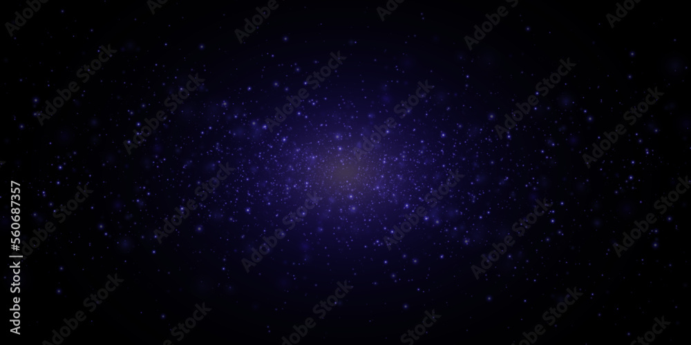 Vector bright space explosion. Explosion of light with sparks. Abstract glowing magic dust isolated on black background. Light effects. Flash and glare.