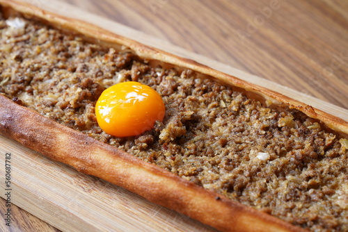 Traditional turkish flavor pide, Turkish pizza with minced beef