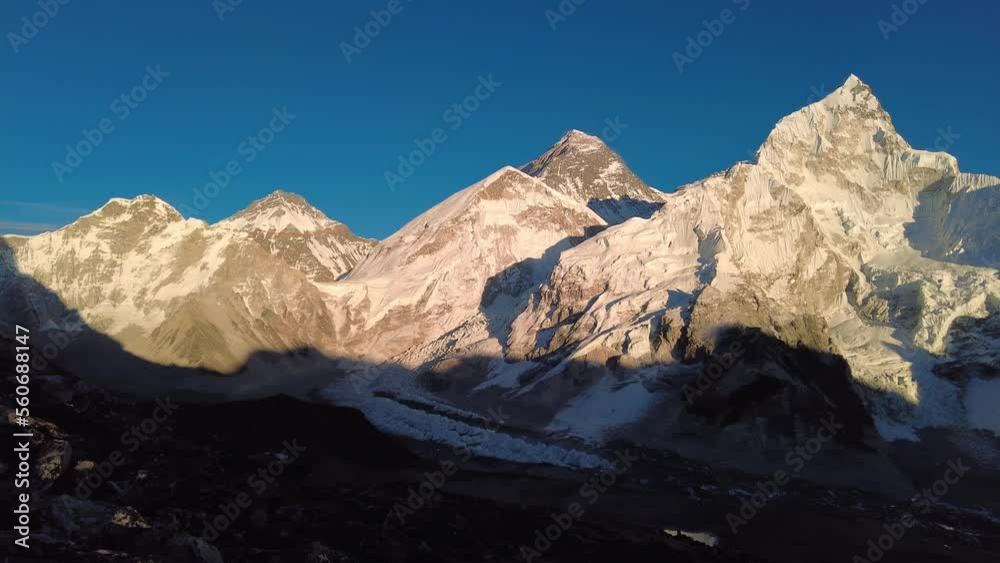 Kala Patthar, Nepal: Dramatic panorama of the sunset over Mt Everest and Nuptse from the Kala Patthar viewpoint above Gorak Shep in the Himalayas in Nepal Kala Patthar, Nepal: Dramatic panorama of the sunset over Mt Everest and Nuptse from the Kala Patthar viewpoint above Gorak Shep in the Himalayas in Nepal