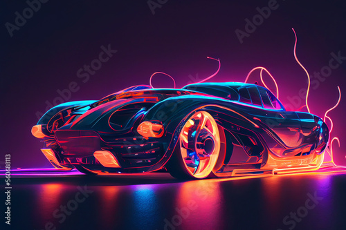 A neon-lit car with sleek futuristic lines, ai illustration