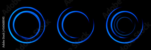 Gradient neon circle frame set. Line light. Glowing border isolated on dark background. Colorful night banner, vector light effect. Bright luminous form.