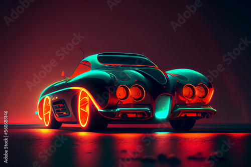 A neon-lit car with sleek futuristic lines  ai illustration