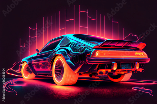 A neon-lit car with sleek futuristic lines, ai illustration