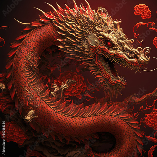 Happy chinese new year background realistic dragon character. Generative ai.