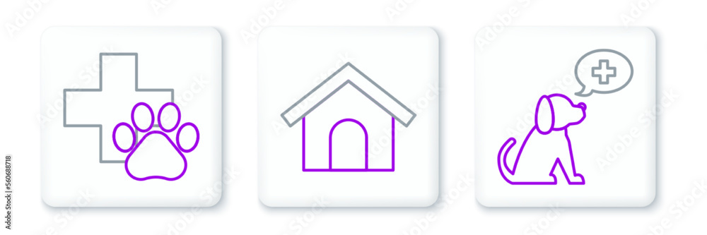 Set line Veterinary clinic symbol, and Dog house icon. Vector Set line Veterinary clinic symbol, and Dog house icon. Vector
