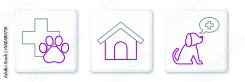 Set line Veterinary clinic symbol, and Dog house icon. Vector