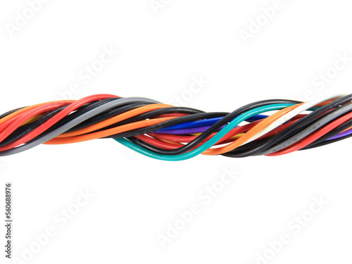 Multicolored wire cable of usb and adapter isolated on white background.Electronic Connector.Selection focus.