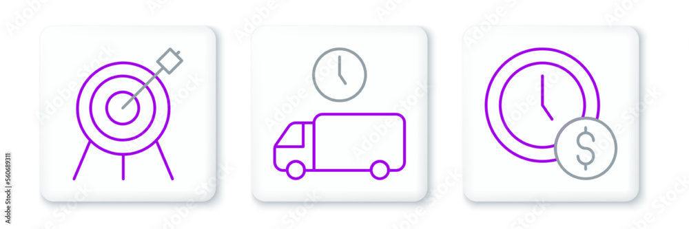 Set line Time is money, Target sport and Delivery time icon. Vector Set line Time is money, Target sport and Delivery time icon. Vector