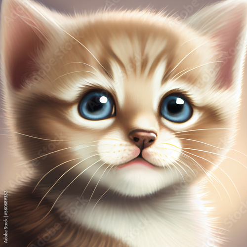 Cute funny kitten, ai illustration