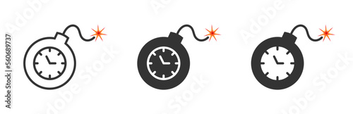 Bomb icon with clock inside. Time bomb sign. Deadline icon. Vector illustration.