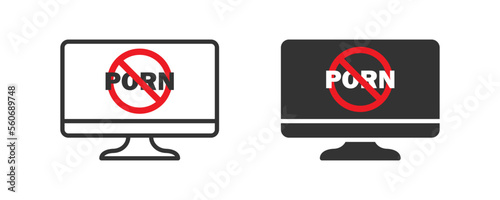 No porn icon on computer desktop screen. Porn forbidden icon.