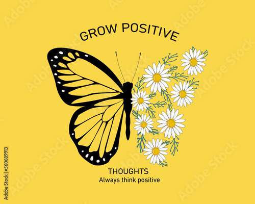 illustration of a butterfly and daisy vector 
