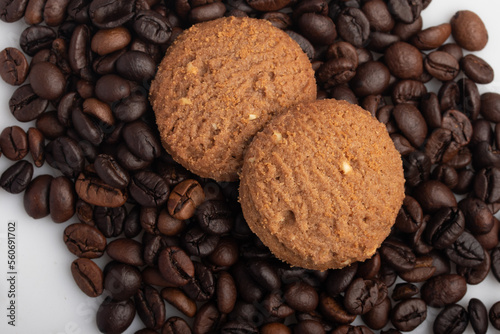 coffee cookies on coffee beans background