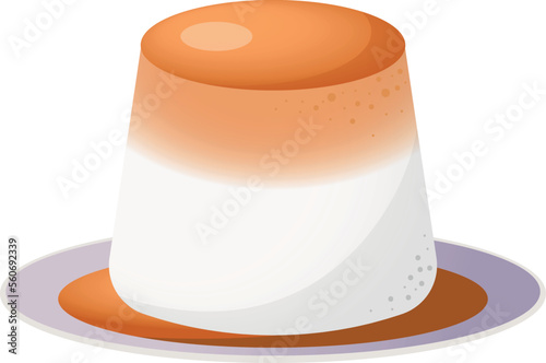 Condensed milk based flan pudding vector icon with caramel topping.