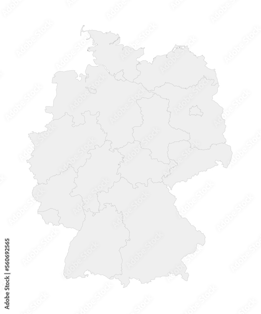 States of Germany map showing borders. Gray Germany states map isolated with borders. Vector stock illustration.