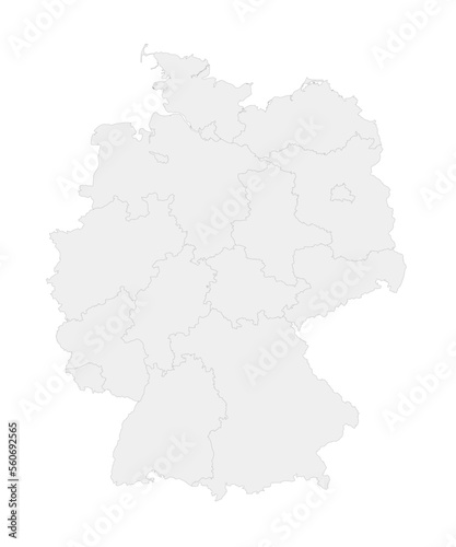 States of Germany map showing borders. Gray Germany states map isolated with borders. Vector stock illustration.