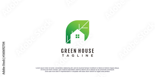 Green house logo with creative concept premium vector