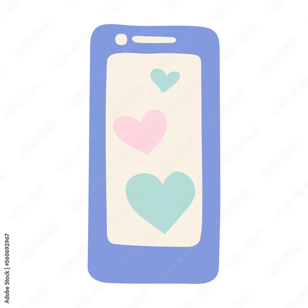Mobile phone with hearts on the screen. Valentines Day Card. Vector illustration Mobile phone with hearts on the screen. Valentines Day Card. Vector illustration
