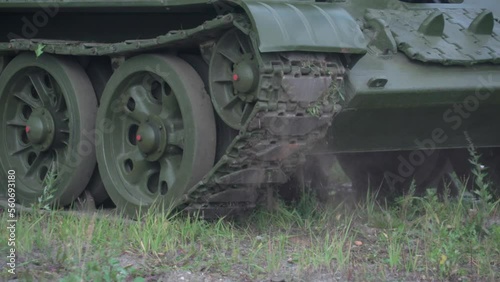 Soviet tank caterpillar close up