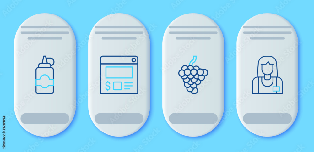 Set line Online ordering and delivery, Grape fruit, Sauce bottle and Seller icon. Vector