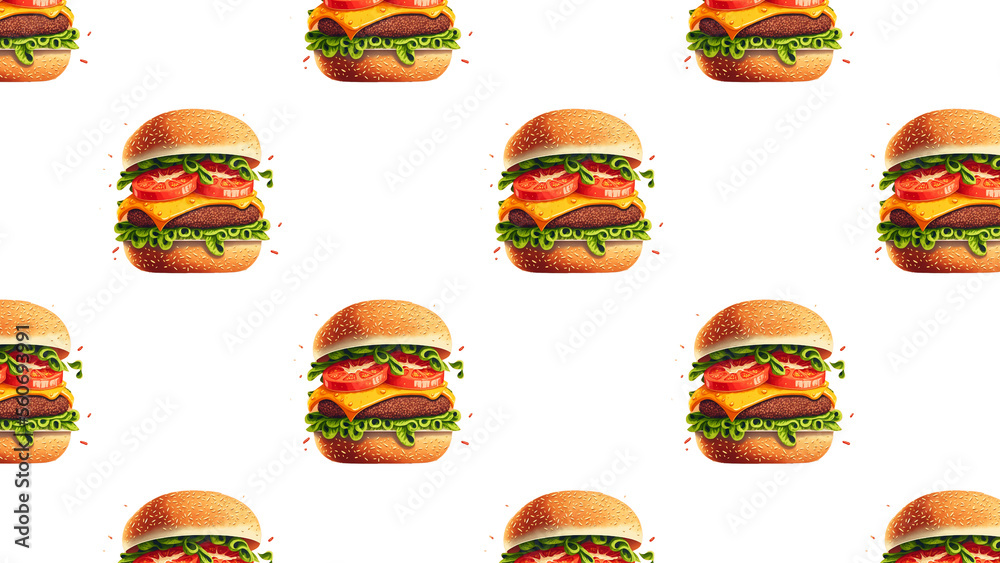 Juicy hamburger, illustration created with Generative AI
