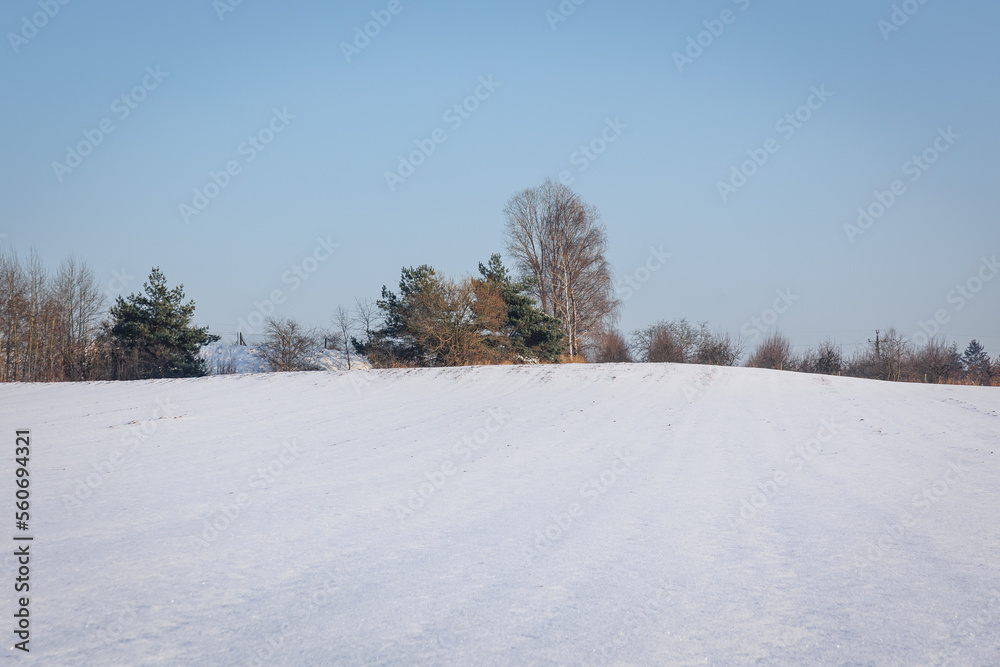 Winter fields covered with snow in Lodzkie Voivodeship of Poland Winter fields covered with snow in Lodzkie Voivodeship of Poland
