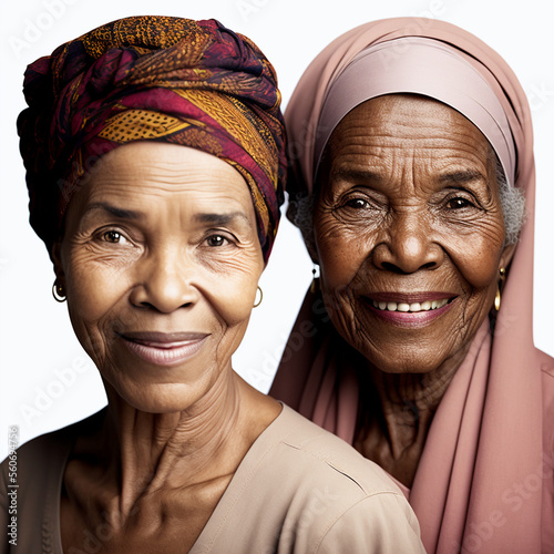  illustration serie with Beautiful elderly sisters from all around the world