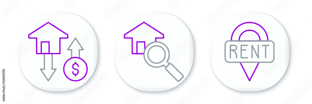 Set line Location key, House with dollar and Search house icon. Vector Set line Location key, House with dollar and Search house icon. Vector