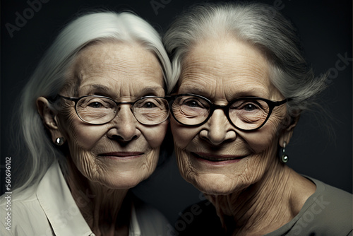 illustration serie with Beautiful elderly sisters from all around the world