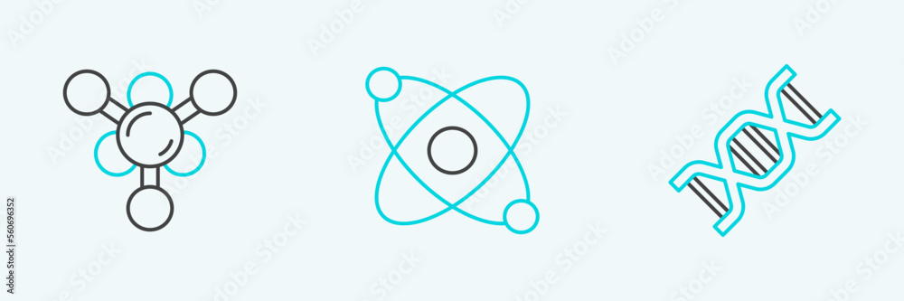 Set line DNA symbol, Molecule and Atom icon. Vector Set line DNA symbol, Molecule and Atom icon. Vector