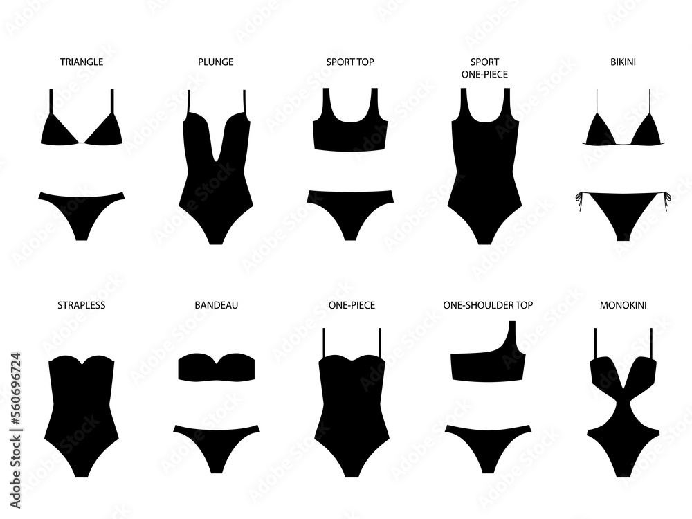 Types of women's swimwear - one-piece and separate. Vector illustration ...