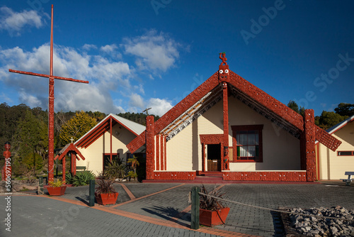 Wahiao Meeting House of the Maori Whakarewarewa village, Rotorua, New Zealand 
