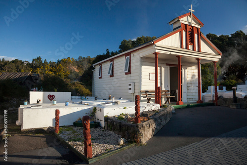 The church of the maori Whakarewarewa village, Rotorua, New Zealand